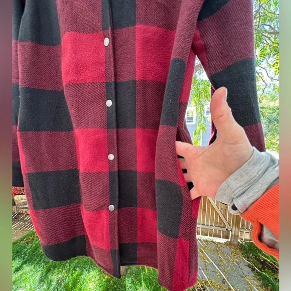 BB Dakota Anthropologie Eldridge Buffalo Plaid Jacket Shacket Dark Red Large - Picture 7 of 16
